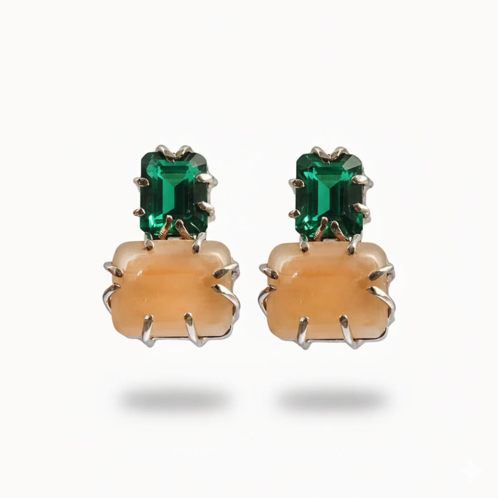 Pineapple Funk 96% Pure Silver Earrings Zircon & Quartz - Klyras Jewelry