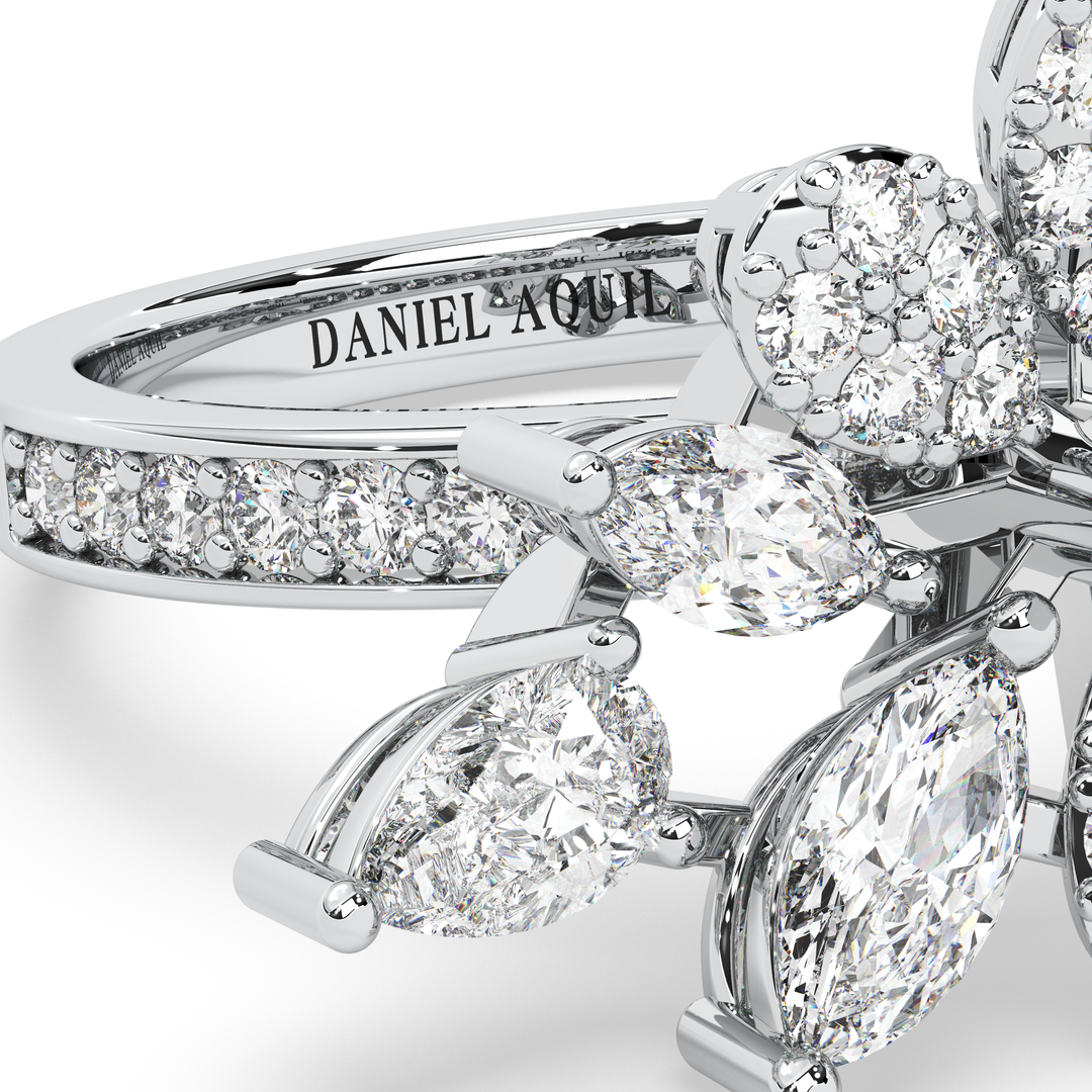 Lusine — Precious Floral Ring - 925 Silver Marquis Cluster Statement Ring